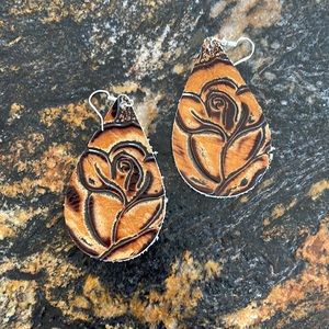 Leather teardrop earrings, lightweight, Handmaid.